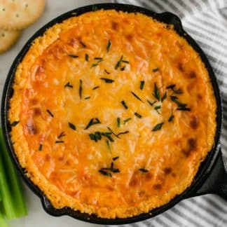 Buffalo Chicken Dip in mini cast iron skillet