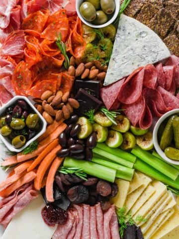 close up overhead view of cheese board