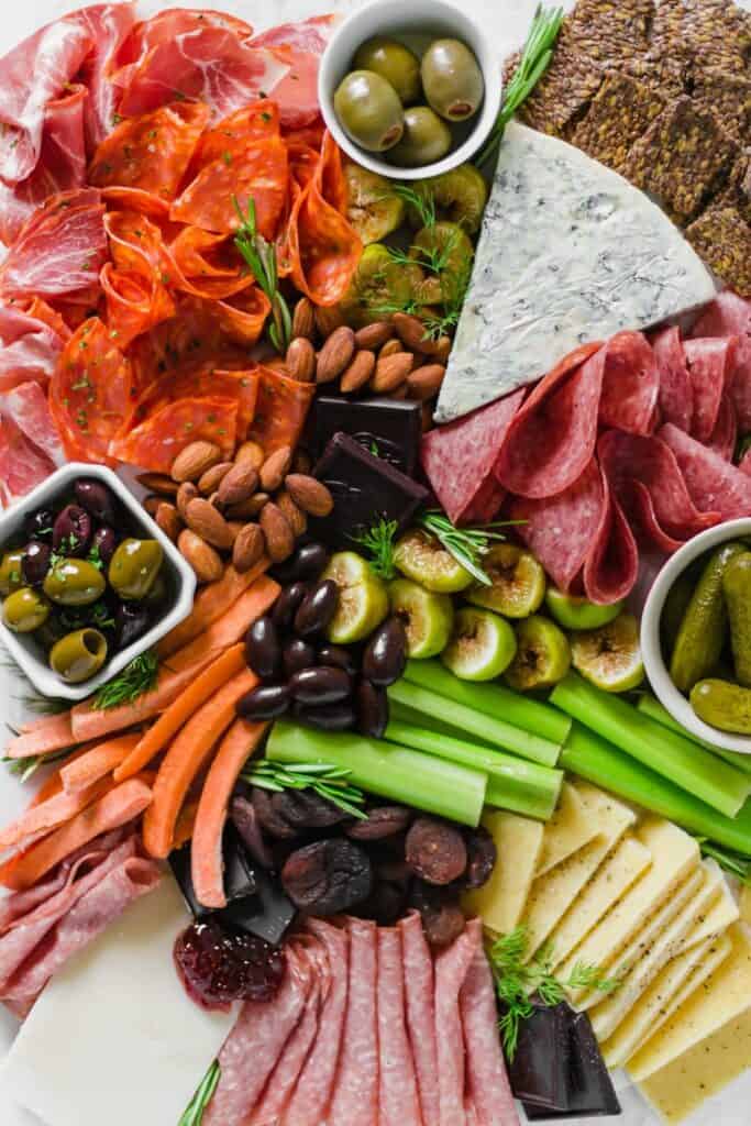 close up view of cheese board ingredients