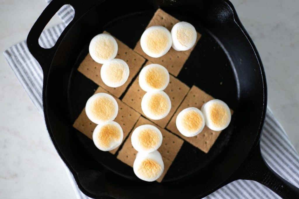 Chocolate Peanut Butter Cup S'mores in cast iron skillet