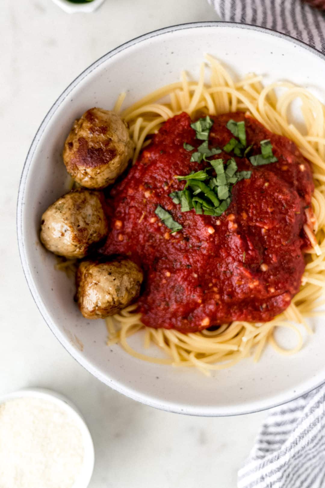 bowl of spaghetti topped with easy homemade pasta sauce