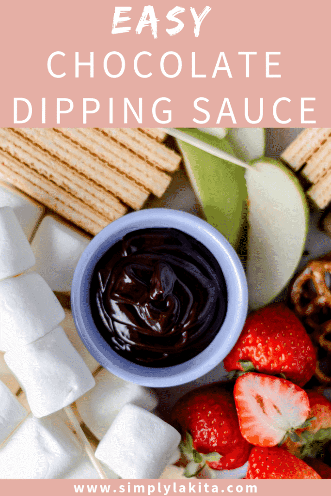 Overhead view chocolate dipping sauce for epic dessert board