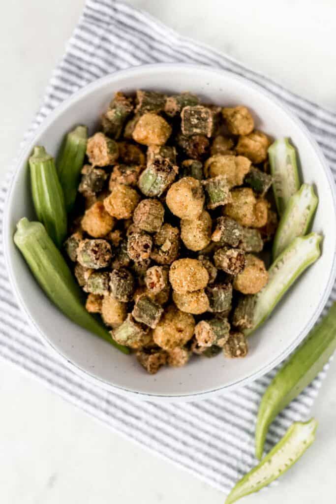 Overhead shot of finished fried okra