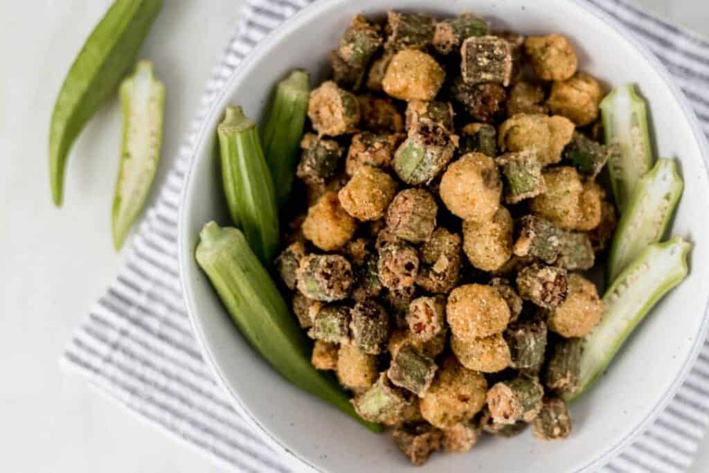 bowl of freshly fried okra