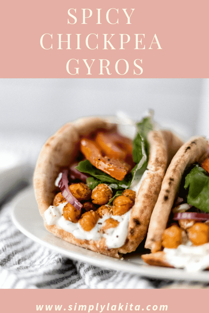close-up side shot of spicy chickpea gyros