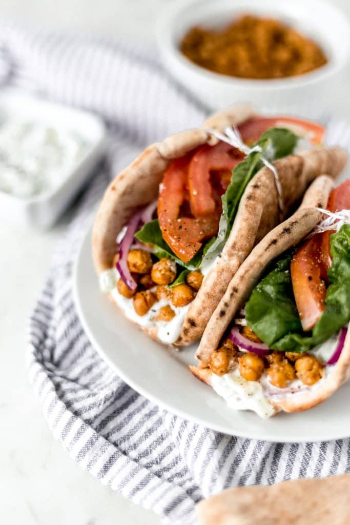 side shot of spicy chickpea gyros 
