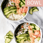 overhead california roll bowl recipe overhead shot with two bowls over a napkin