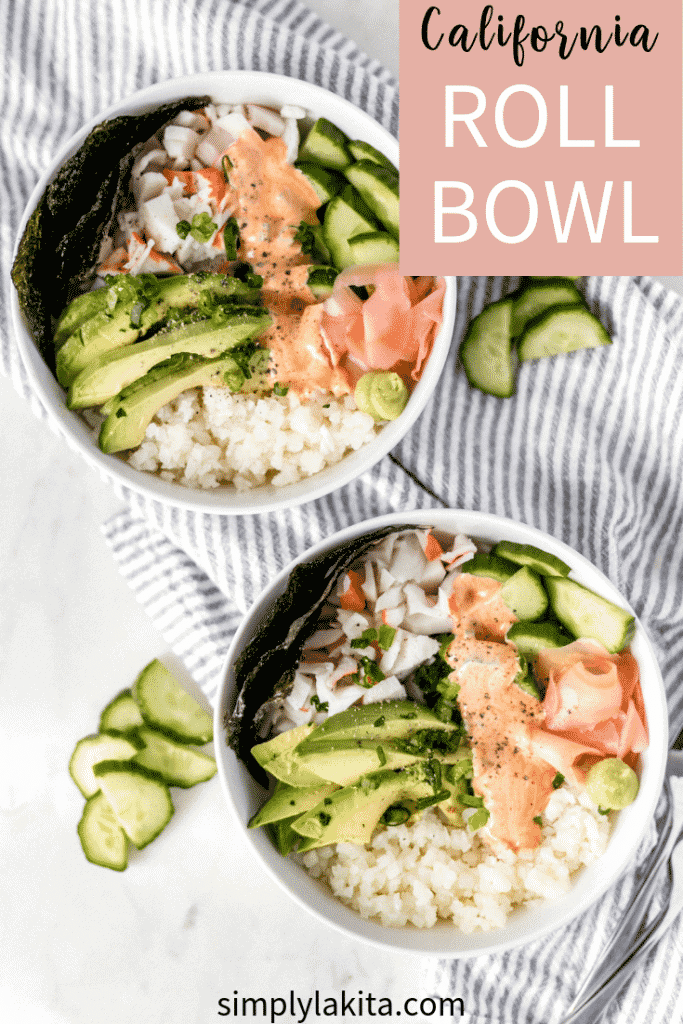 overhead california roll bowl recipe overhead shot with two bowls over a napkin