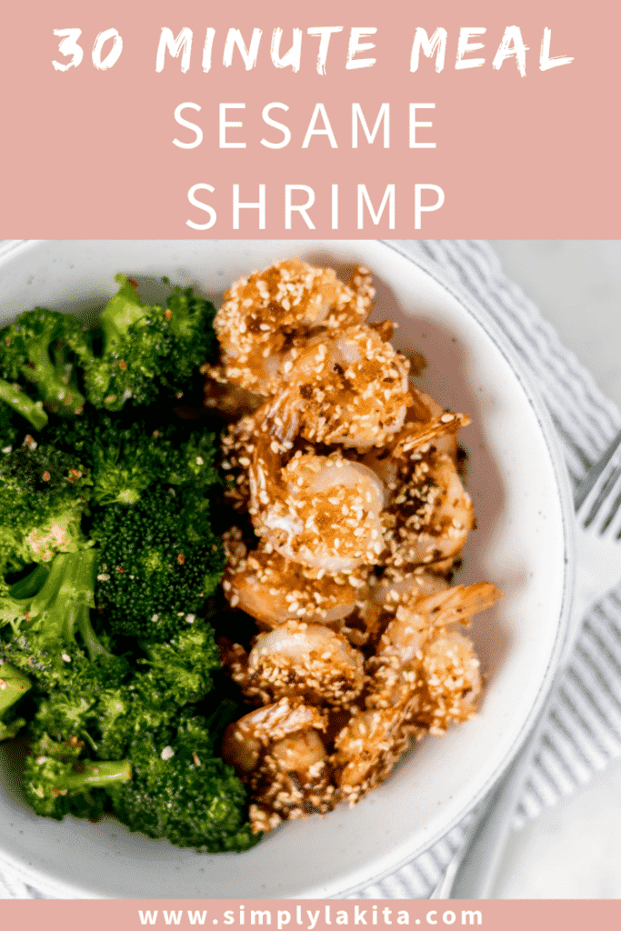 sesame shrimp and broccoli in bowl