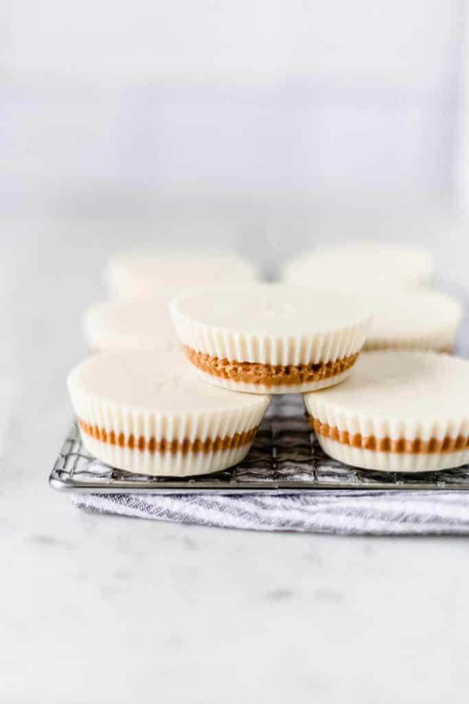 side view white chocolate peanut butter cups
