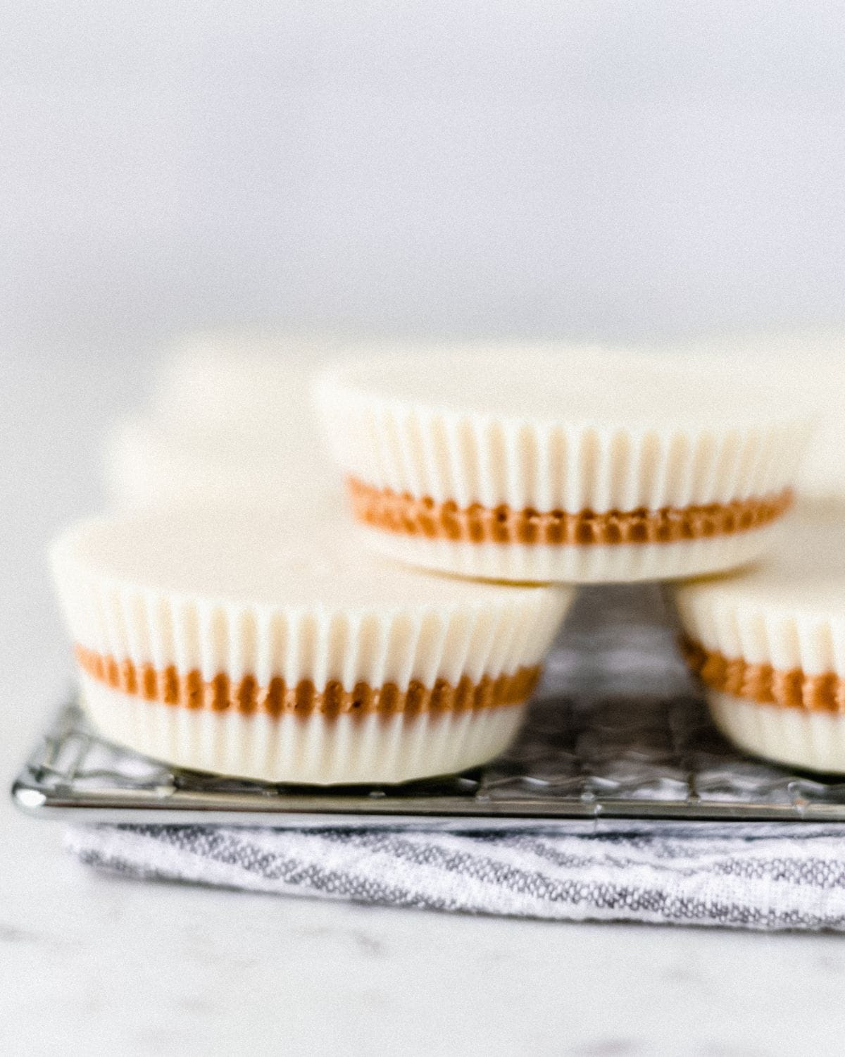 Close up view of finished cups stacked on top of each other.