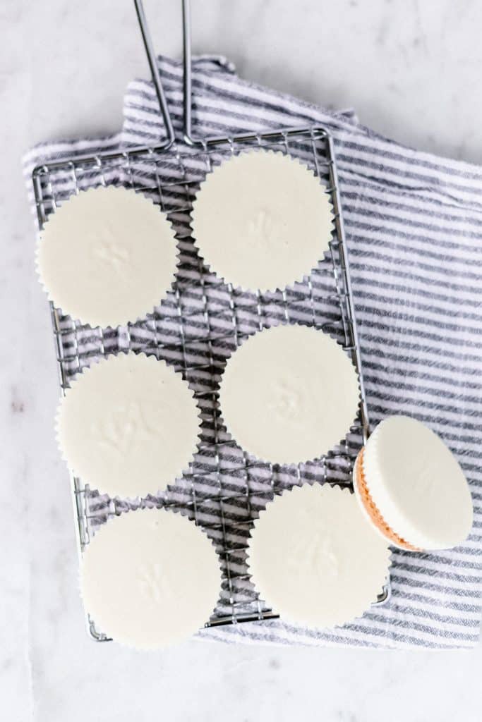 overhead shot white chocolate peanut butter cups on a rack