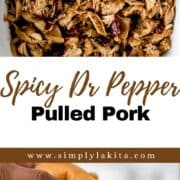 Two photos of finished pork on pin with text overlay.