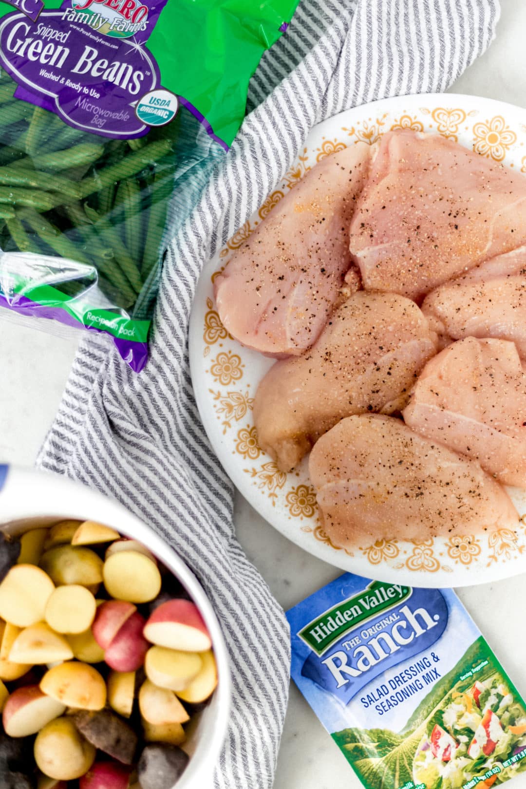 ingredients for instant pot chicken and potatoes with green beans