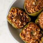 four instant pot stuffed peppers in a large bowl
