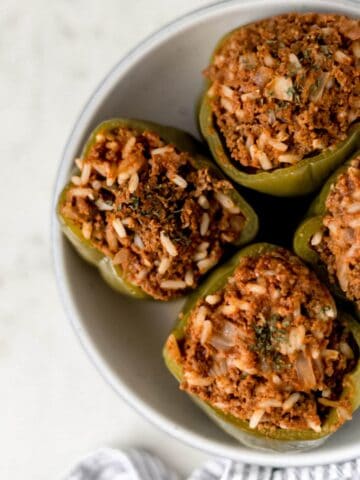 four instant pot stuffed peppers in a large bowl
