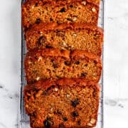 Sliced bread on a metal grated.