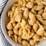 pressure cooker mac and cheese in a white bowl