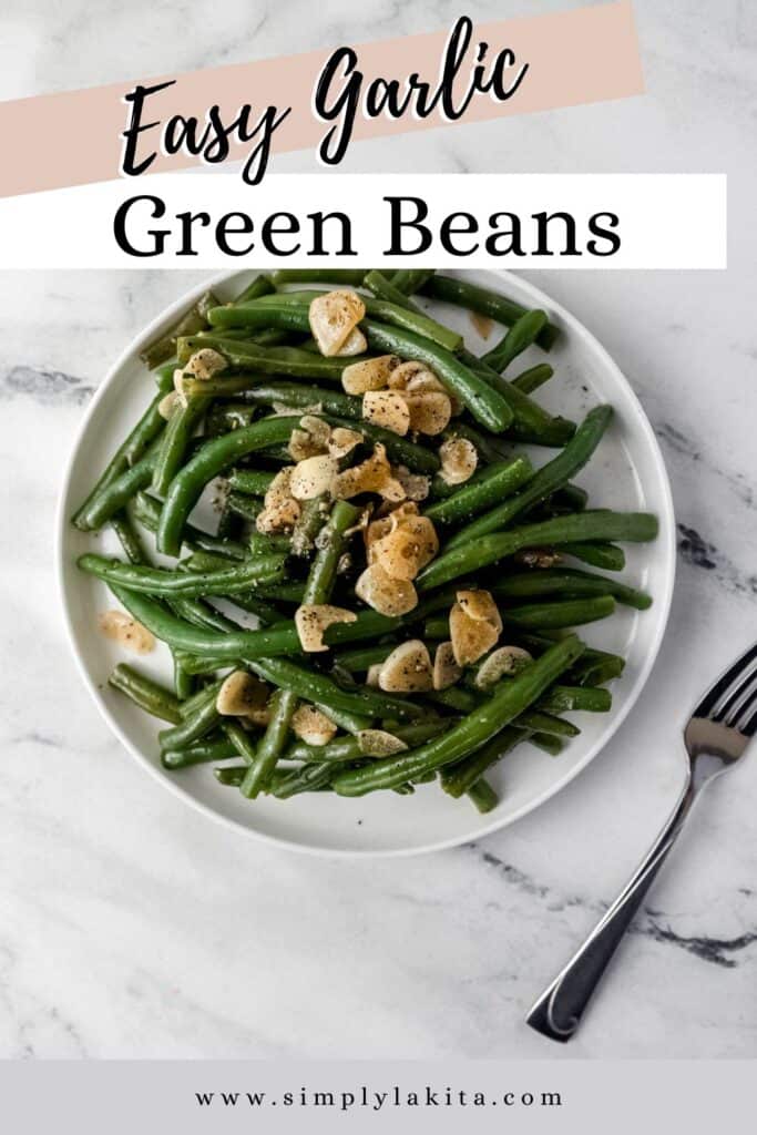 finished green beans on white plate pin