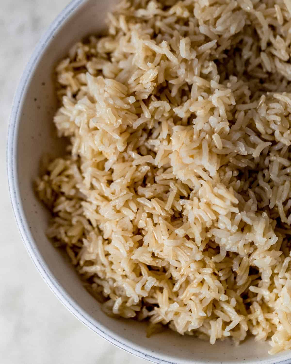 Bowl of finished brown rice. 