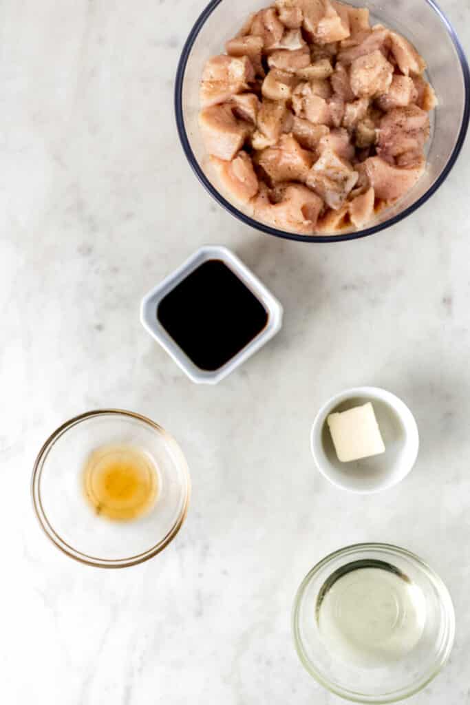 ingredients for hibachi chicken in small bowls