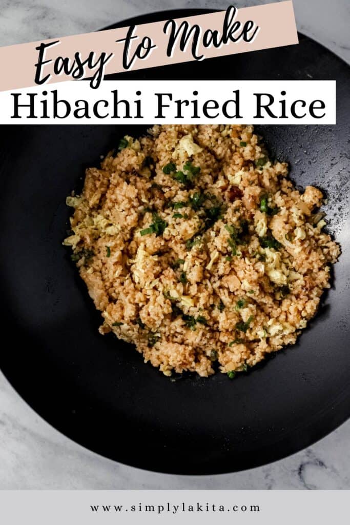 Finished fried rice in work with text overlay pin