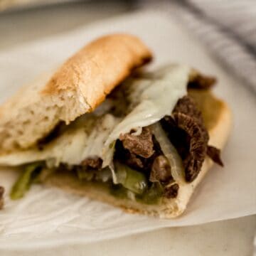 philly cheesesteak cut in half