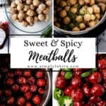 Four process photos to make meatballs on pin with text overlay.