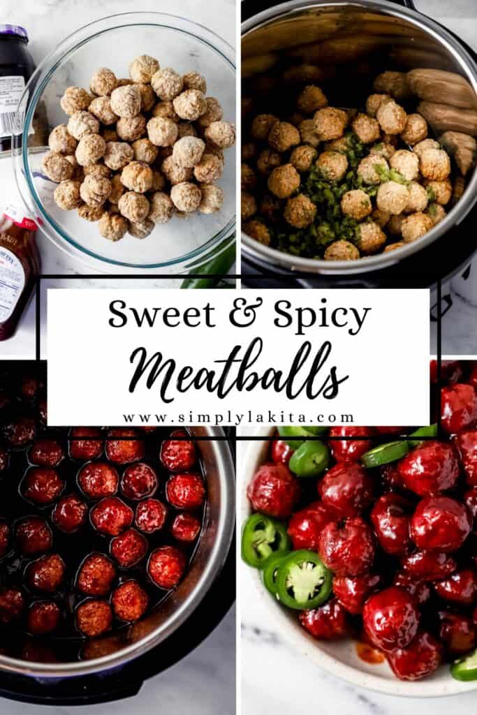 Four process photos to make meatballs on pin with text overlay.