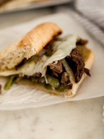 philly cheesesteak cut in half