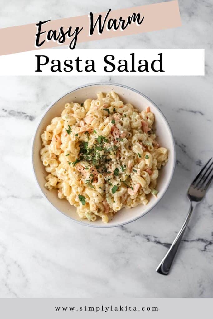 overhead view of bowl of pasta salad pin