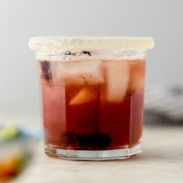 Close up side view of margarita in a glass.