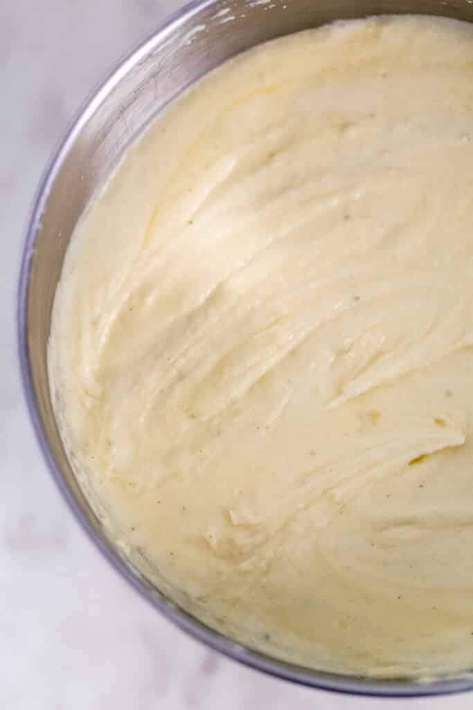 creamy mashed potatoes in stand mixer bowl 