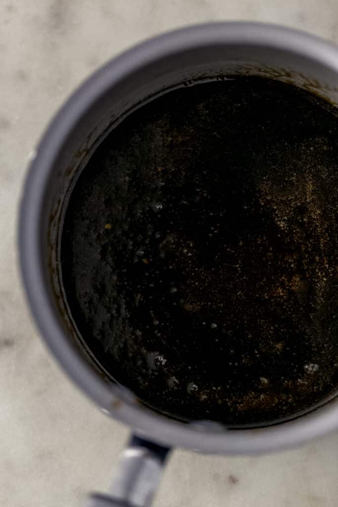 ingredients for brown sugar sauce in small saucepan
