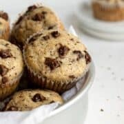 Close up view of finished muffins in pan.