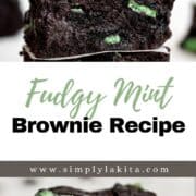 Two photos of finished mint brownies on pin with text overlay.