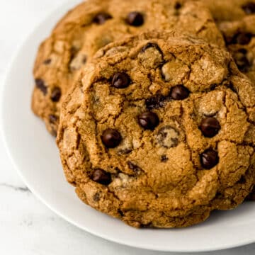 chocolate chip cookie on white plate