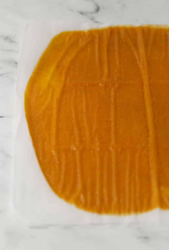 finished fruit leather on parchment paper