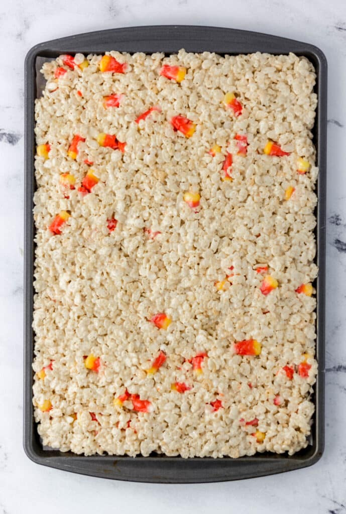 finished rice krispie treats in pan 