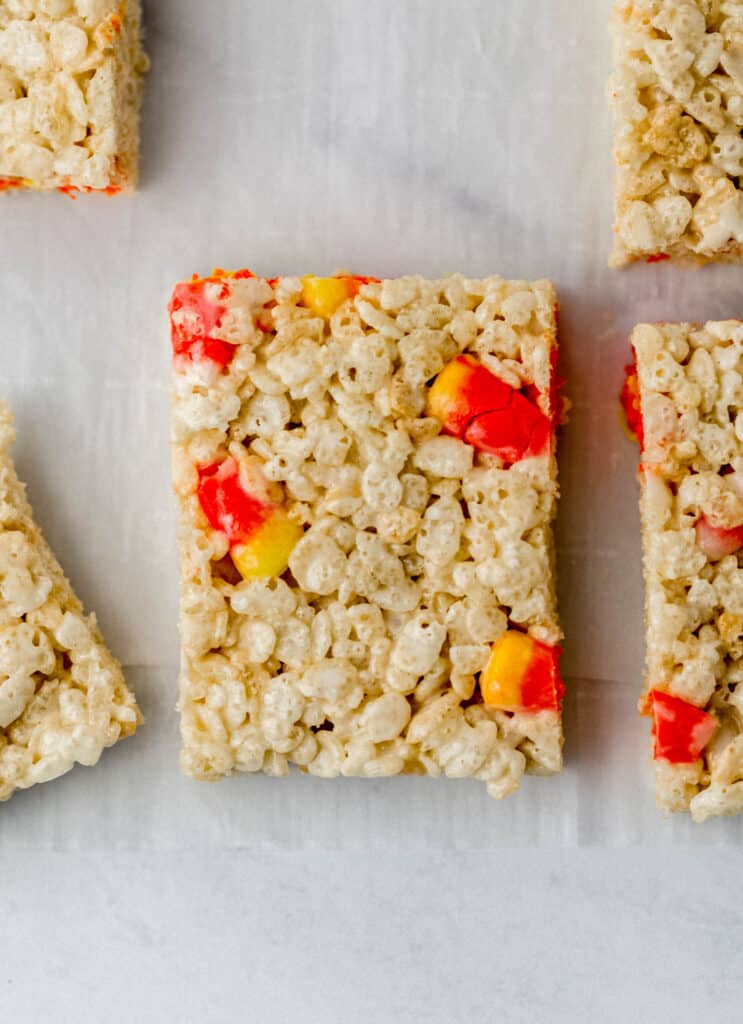 cut square of rice krispie treat