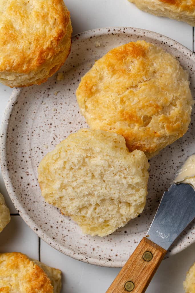 biscuit cut in half on plate