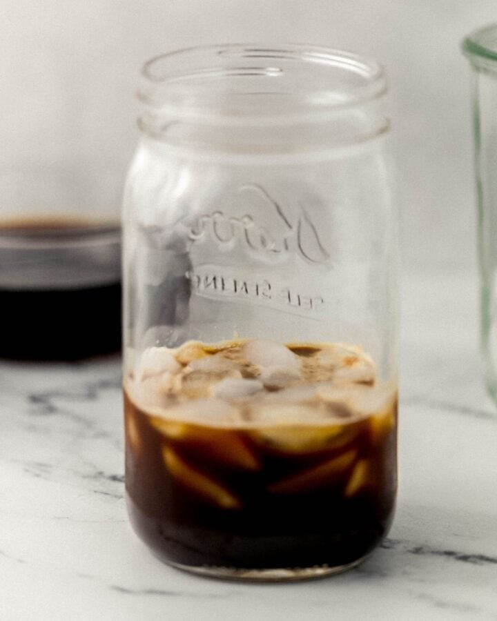 Espresso and iced added to jar. 