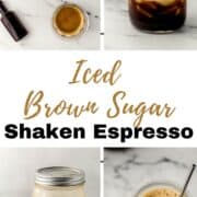 Four process photos to make shaken espresso on pin with text overlay.