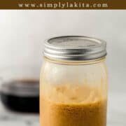 Close up side view of espresso in jar on pin with text overlay.