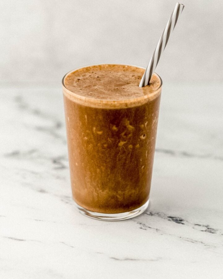 Side view of finished smoothie. 