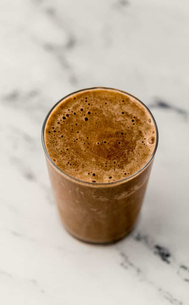 mocha smoothie in glass 