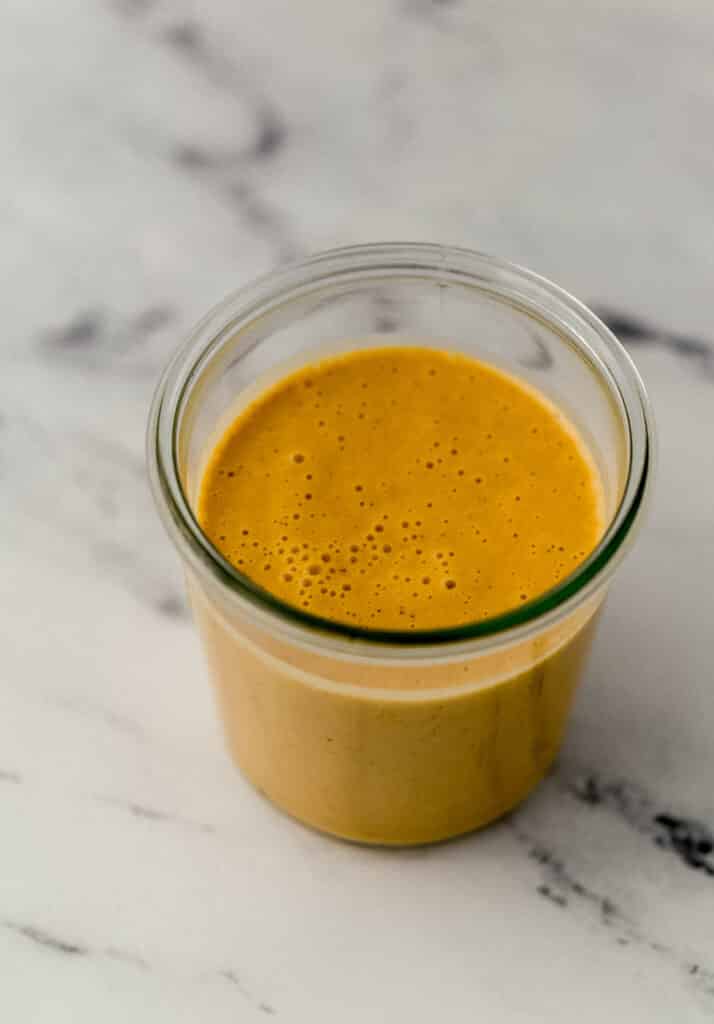 ginger dressing in glass jar 