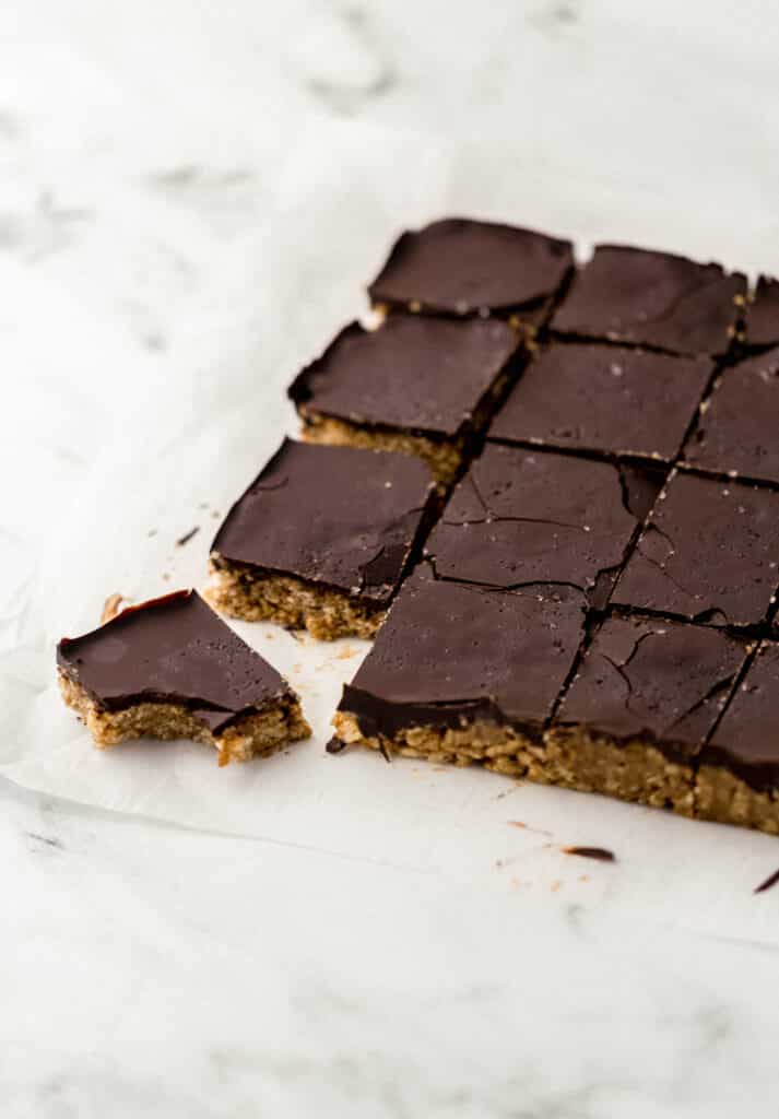 crispy rice treat with bite out of it