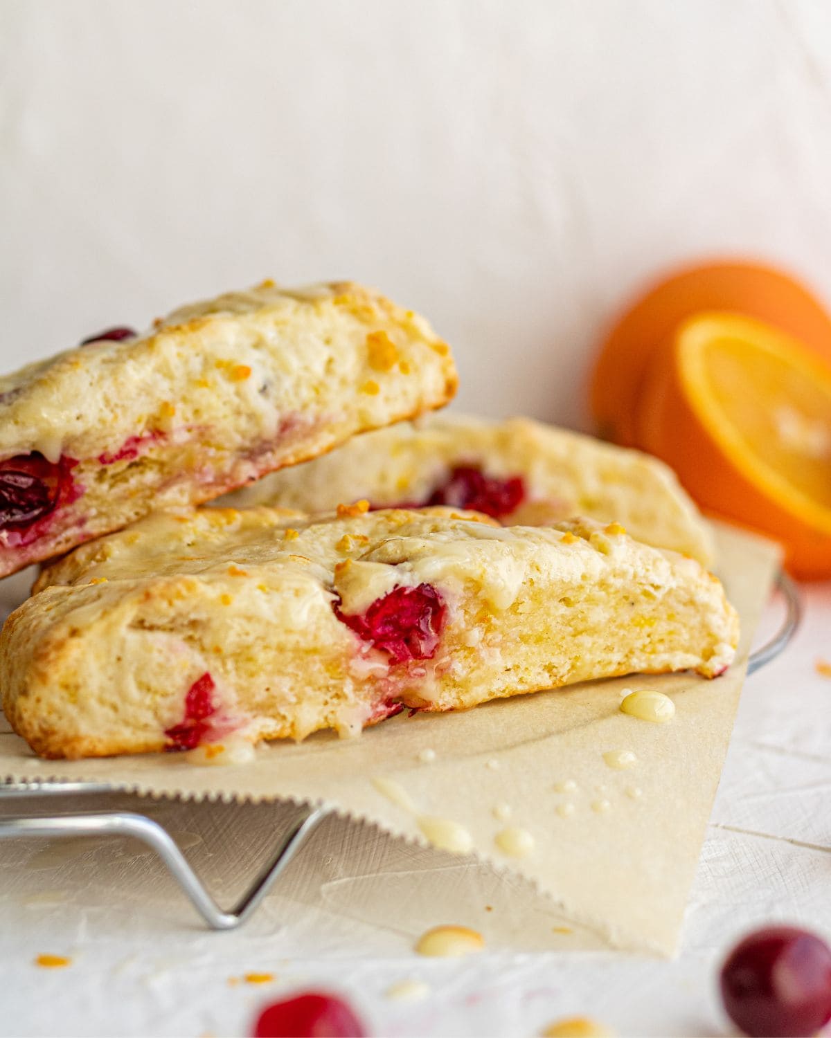 Close up side view of finished scones. 