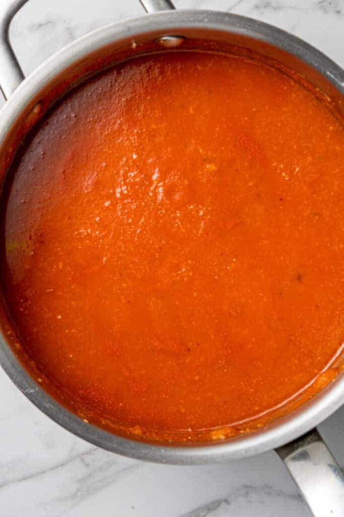 tomato soup in large pot 